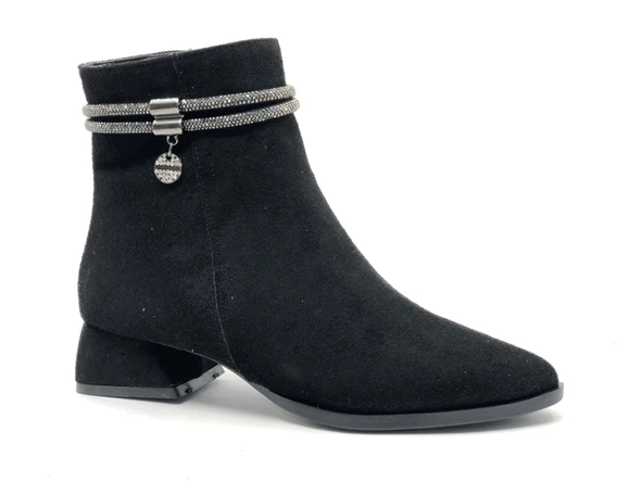 Asya Şerit Taşlı Sivri Burun Kısa Topuklu Kadın Bot - Resim 3