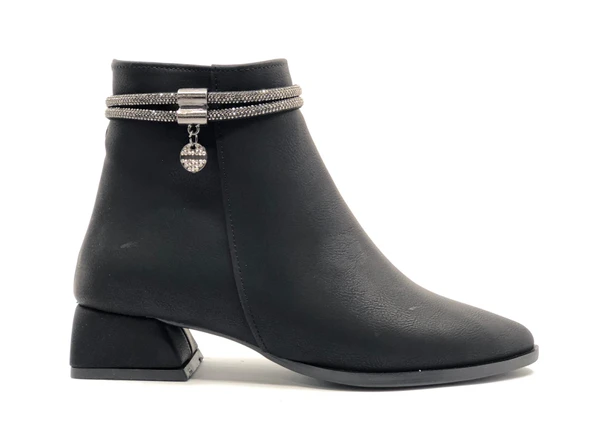 Asya Şerit Taşlı Sivri Burun Kısa Topuklu Kadın Bot - Resim 7