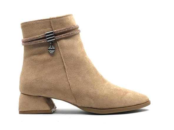 Asya Şerit Taşlı Sivri Burun Kısa Topuklu Kadın Bot - Resim 4