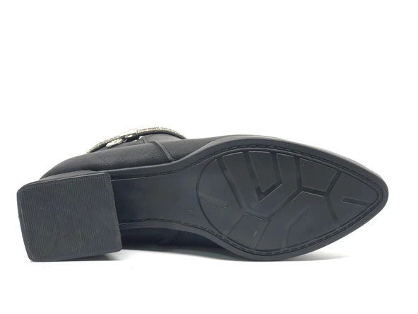 Asya Şerit Taşlı Sivri Burun Kısa Topuklu Kadın Bot - Resim 10