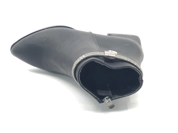 Asya Şerit Taşlı Sivri Burun Kısa Topuklu Kadın Bot - Resim 9