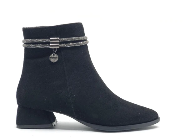 Asya Şerit Taşlı Sivri Burun Kısa Topuklu Kadın Bot - Resim 2