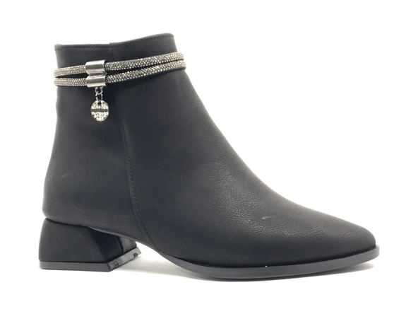 Asya Şerit Taşlı Sivri Burun Kısa Topuklu Kadın Bot - Resim 6