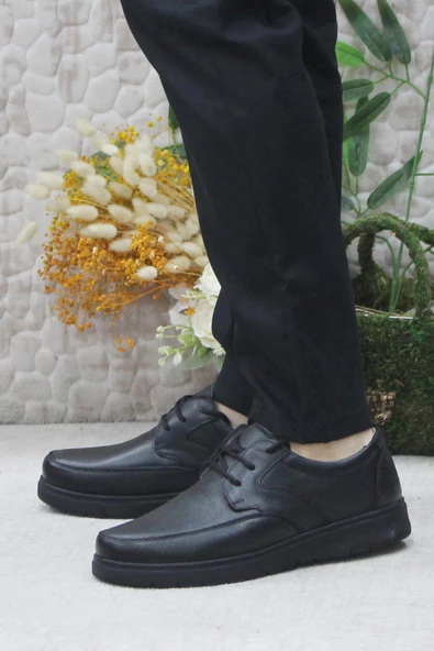 Polaris 102623 Siyah 5 Nokta Rahat Kauçuk Taban Hakiki Deri Erkek Ayakkabı - Resim 3