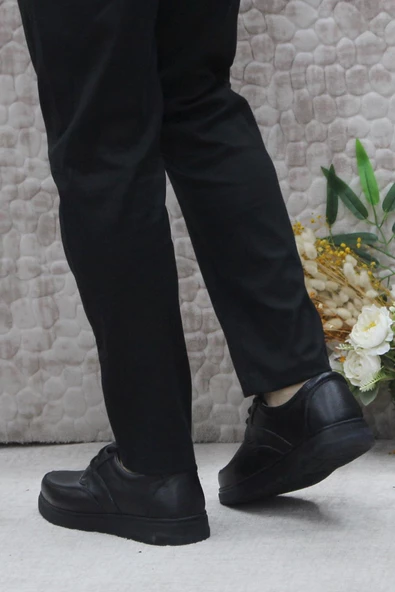 Polaris 102623 Siyah 5 Nokta Rahat Kauçuk Taban Hakiki Deri Erkek Ayakkabı - Resim 4