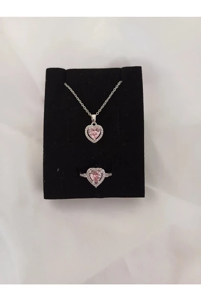 Pandora's Pembe Kalp Gümüş Renk Zincir Kolye Ve Kalpli Yüzük ( Ciddi Ilişki Kombini) - 2