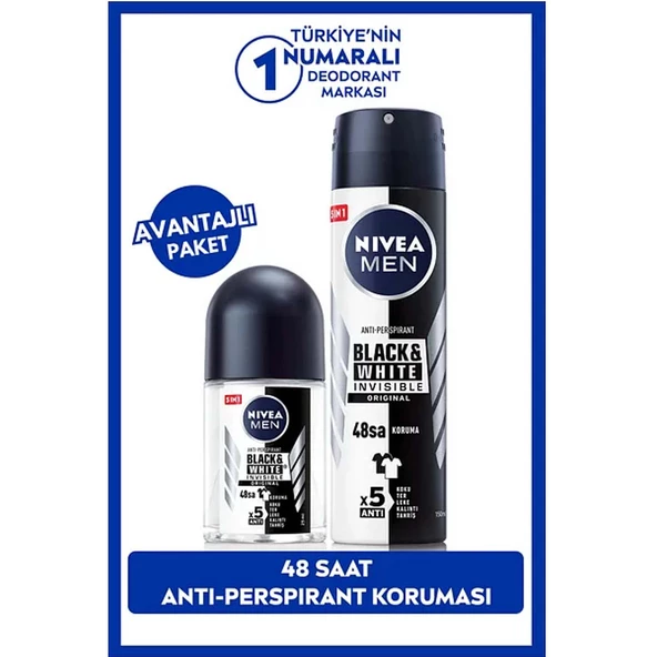 NIVEA MEN Erkek Roll-on Deodorant Black&White 150ml ve Mini Roll-on 25ml