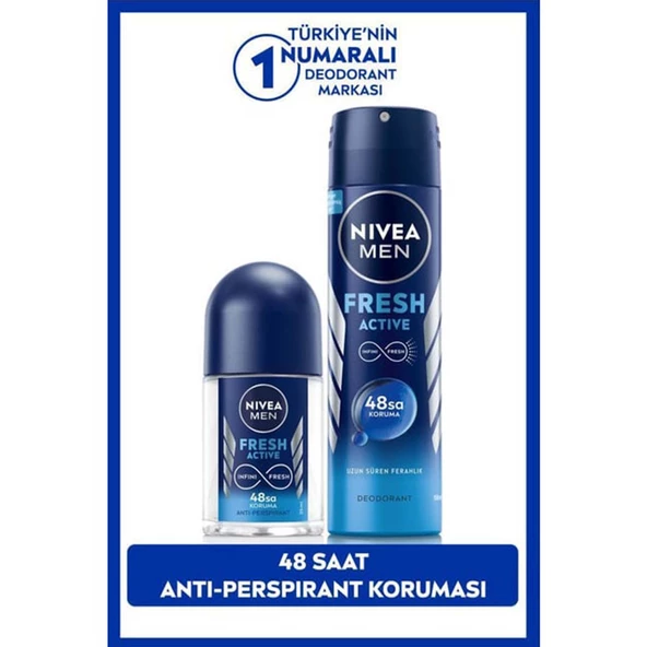 NIVEA MEN Erkek Sprey Deodorant Fresh Active 150ml ve Mini Roll-on