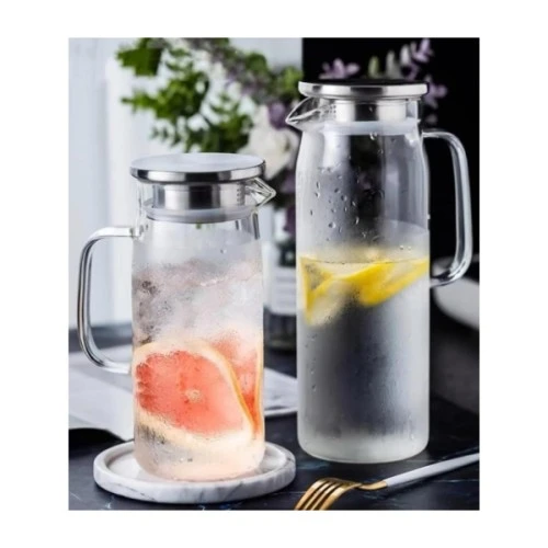 Periboia 1500 ml Borosilikat Cam Su Sürahisi - Metal Kapaklı ve Isıya Dayanıklı