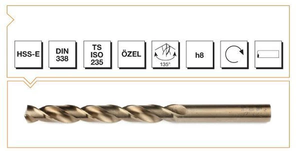 Makina Takım HSS-E Altın Seri İnox Delme Matkap Ucu 8 mm