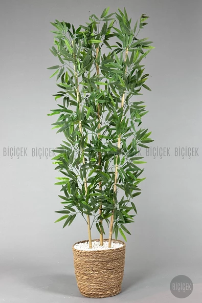 BİÇİÇEK   Yapay Bambu ağacı 140cm Hasır Saksıda - 5