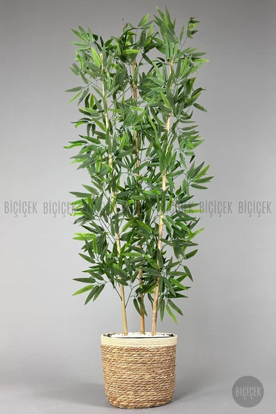 BİÇİÇEK   Yapay Bambu ağacı 140cm Hasır Saksıda - 6