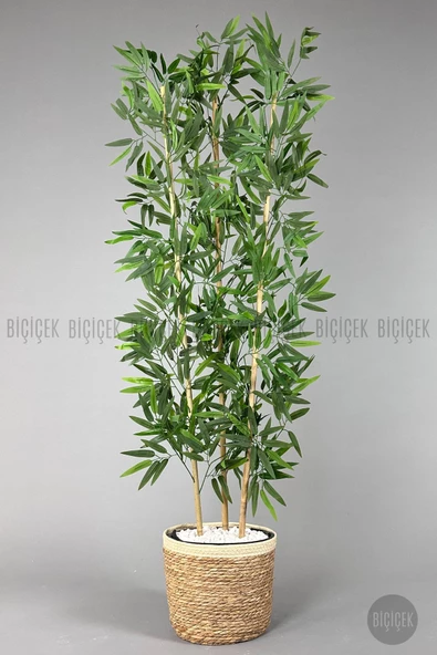 BİÇİÇEK   Yapay Bambu ağacı 140cm Hasır Saksıda - 10