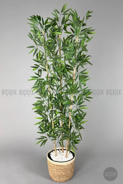 BİÇİÇEK   Yapay Bambu ağacı 140cm Hasır Saksıda - 9