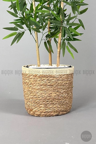 BİÇİÇEK   Yapay Bambu ağacı 140cm Hasır Saksıda - 7