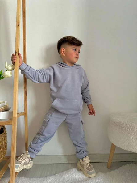 ERKEK ÇOCUK KREŞ OKUL KAPŞONLU PAMUK EŞOFMAN TAKIMI - 3