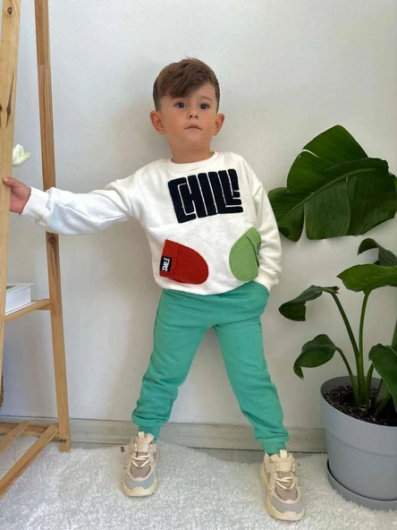 ERKEK ÇOCUK BİSİKLET YAKA PAMUK EŞOFMAN TAKIMI - 3