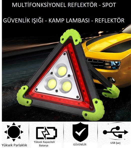 Reflektör 3 Ledli Güneş Enerjili - Kamp Feneri - Işıldak - Powerbank (4593)