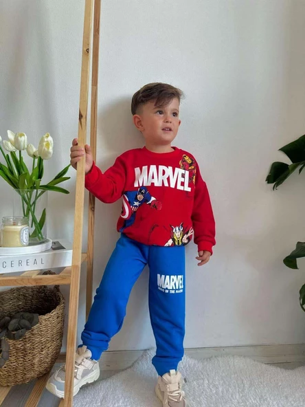 ERKEK ÇOCUK MARVEL MODELLİ BİSİKLET YAKA PAMUK EŞOFMAN TAKIMI - 3