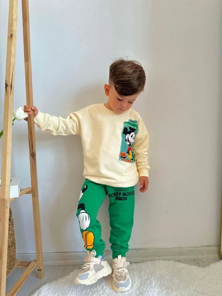 ERKEK ÇOCUK MİCKEY MODELLİ BİSİKLET YAKA PAMUK EŞOFMAN TAKIMI - 4