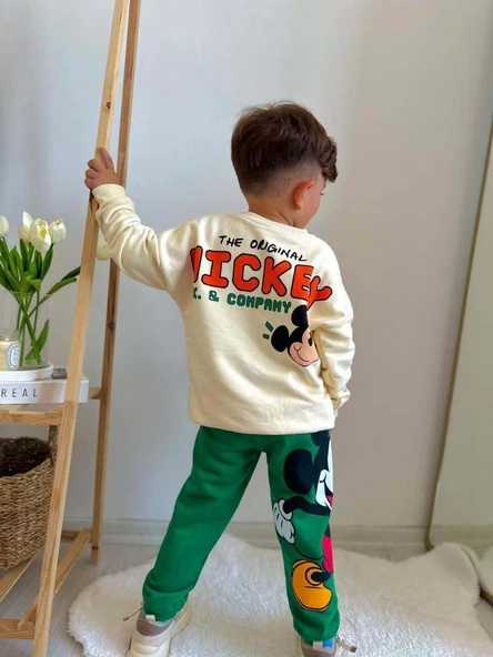ERKEK ÇOCUK MİCKEY MODELLİ BİSİKLET YAKA PAMUK EŞOFMAN TAKIMI - 6