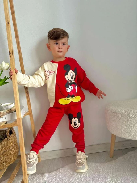 ERKEK ÇOCUK MİCKEY MODELLİ BİSİKLET YAKA PAMUK EŞOFMAN TAKIMI - 8