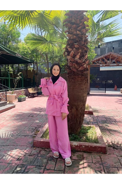 GPTKM003 Çizgili Pantolonlu Takım Pembe - 3