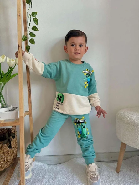 ERKEK ÇOCUK MINECRAFT MODELLİ BİSİKLET YAKA PAMUK EŞOFMAN TAKIMI - 6