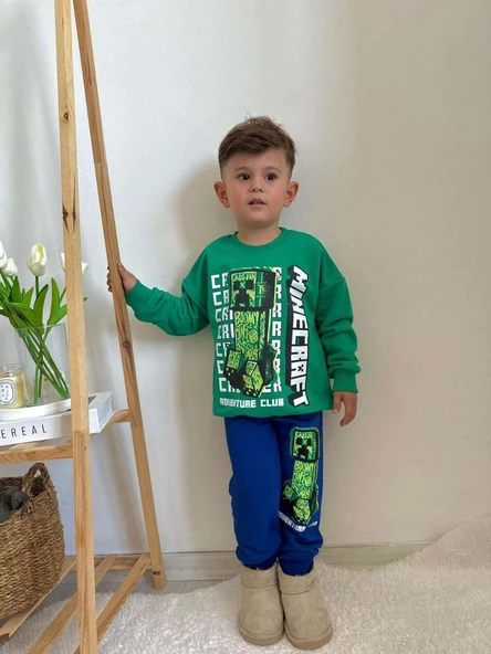 ERKEK ÇOCUK MINECRAFT MODELLİ BİSİKLET YAKA PAMUK EŞOFMAN TAKIMI - 2