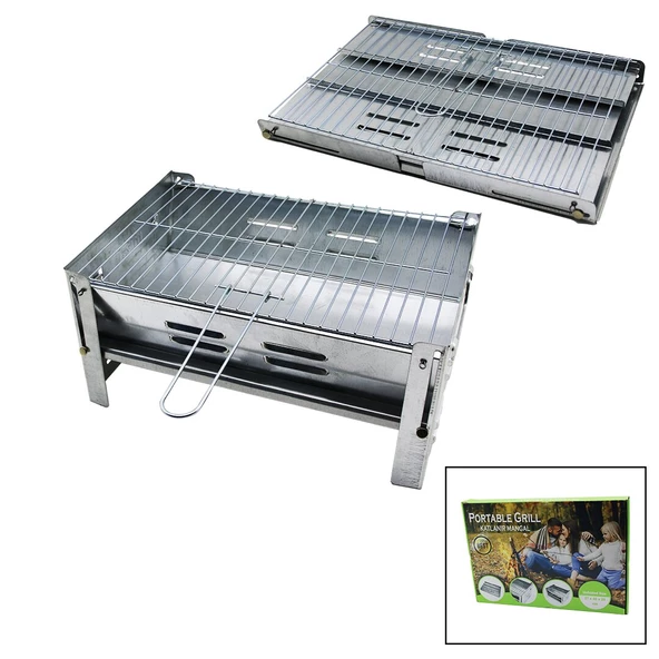 PORTABLE GRILL  KOMPLE KATLANIR  PORTATİF - PRATİK GALVANİZ METAL MANGAL  27X40X20CM (4593)