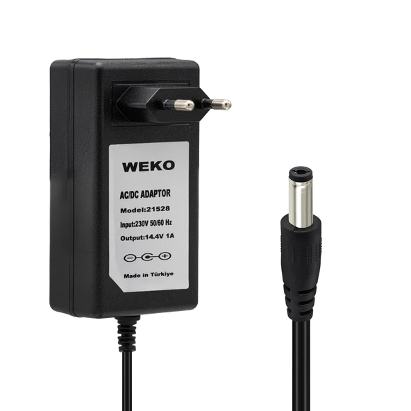 Weko 14.4 Volt 1 Amper Priz Tipi Adaptör Kırmızı Yeşil Ledli Şarj Dolum Göstergeli 5.5x2.5 Uçlu