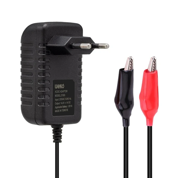 Weko 14.4 Volt 1 Amper Krokodil Uçlu Adaptör Akü Şarj Cihazı Aleti Kuru Asit Jel Aküde Kullanılır 14.4V-1A - Resim 4