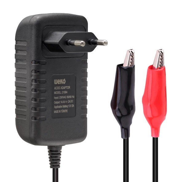 Weko 14.4 Volt 2 Amper Kırmızı Yeşil Ledli Yerli Üretim Krokodil Uçlu Akü Şarj Cihazı Aleti 14.4V-2A - 1