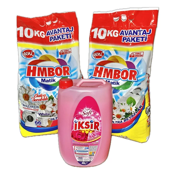 HM BOR Ultra Beyazlar 2x10 Kg + İksir Yumuşatıcı Gülün Büyüsü 4 Lt