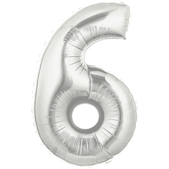 Şekilli Supershape Silver Rakam Folyo Balon 6 Numara (4593)