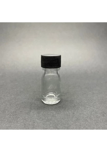 Labshop41 Şeffaf Cam Şişe 5 ml  , 5 cc Siyah Kapaklı Cam Şişe  ,  Saydam Cam Şişe x 10 Adet