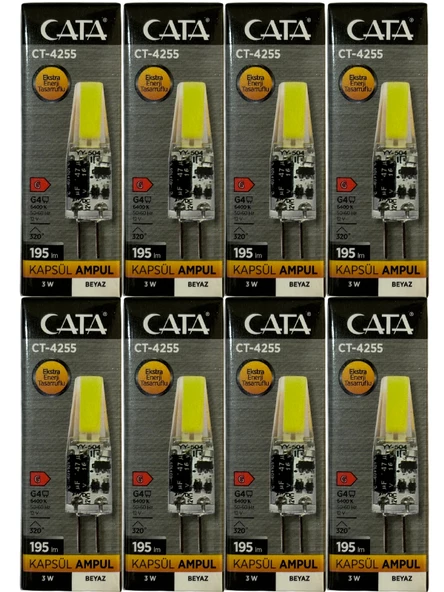 Cata CT-4255 3W 12V 6400K (Beyaz Işık) G4 Duylu Led Kapsül Ampul (8 Adet)