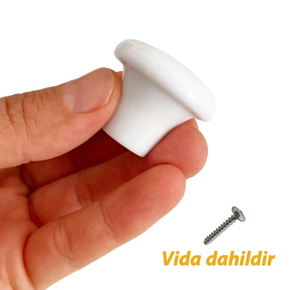 8 Adet Sert Plastik Mantar Düğme Kulp Beyaz Dolap Mobilya Mutfak Dolabı Çekmece Kapak Kulpu Kulbu - Resim 2