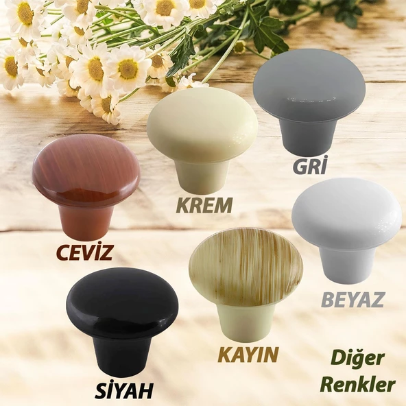 8 Adet Sert Plastik Mantar Düğme Kulp Gri Dolap Mobilya Mutfak Dolabı Çekmece Kapak Kulpu Kulbu - 6