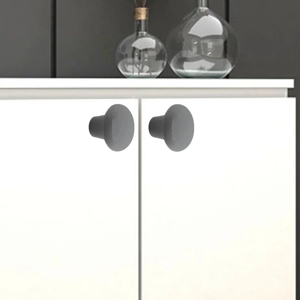 8 Adet Sert Plastik Mantar Düğme Kulp Gri Dolap Mobilya Mutfak Dolabı Çekmece Kapak Kulpu Kulbu - 5