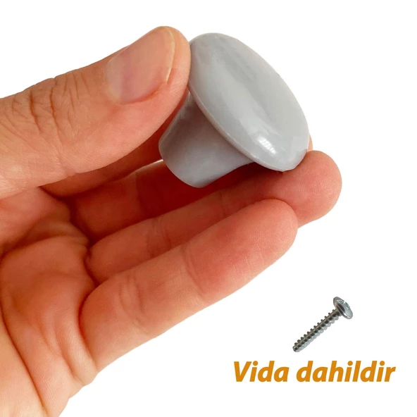 15 Adet Sert Plastik Mantar Düğme Kulp Gri Dolap Mobilya Mutfak Dolabı Çekmece Kapak Kulpu Kulbu - 2