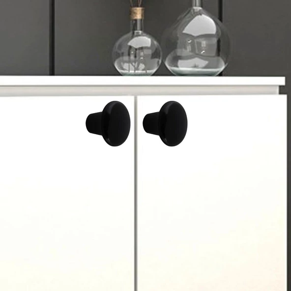 Sert Plastik Mantar Düğme Kulp Siyah Dolap Mobilya Mutfak Dolabı Çekmece Kapak Kulpu Kulbu - Resim 5