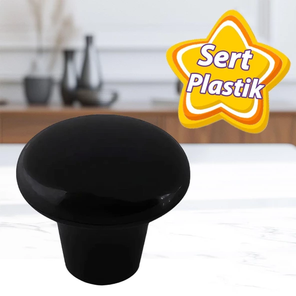Sert Plastik Mantar Düğme Kulp Siyah Dolap Mobilya Mutfak Dolabı Çekmece Kapak Kulpu Kulbu ürün görseli 1