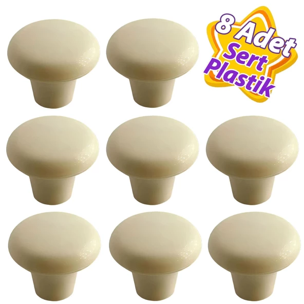 8 Adet Sert Plastik Mantar Düğme Kulp Krem Dolap Mobilya Mutfak Dolabı Çekmece Kapak Kulpu Kulbu