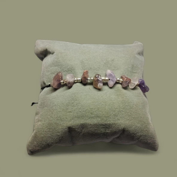 Doğal Taş Bileklik Ametist Taşı Bileklik Ayarlanabilir İpli Ametist Taşı Kristalize Kırık Taş Şifalı Bileklik - 3