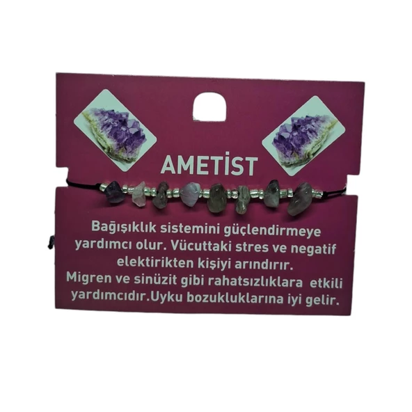 Doğal Taş Bileklik Ametist Taşı Bileklik Ayarlanabilir İpli Ametist Taşı Kristalize Kırık Taş Şifalı Bileklik - 5