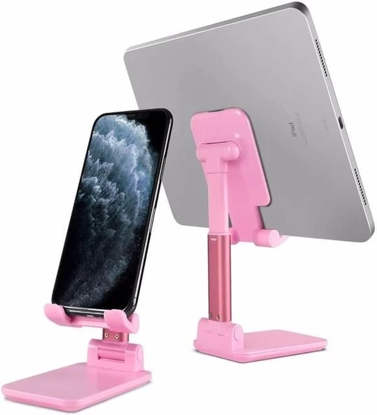 Pembe Aynalı Cep Telefonu Sabitleyici Stand Katlanabilir Ayarlanabilir Telefon Standı (4593)