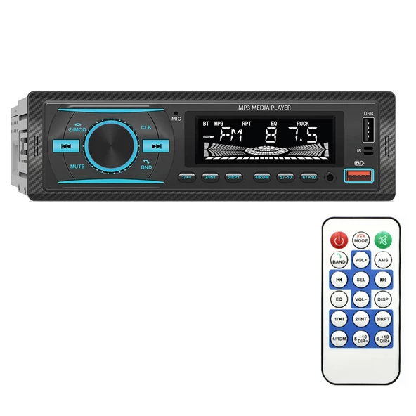 RGB 7 RENKLİ ÇİFT USB/SD/FM/AUX/BLUETOOTH KUMANDALI MEKANİKSİZ OTO TEYP 4X55 WATT KAC38 (4593)