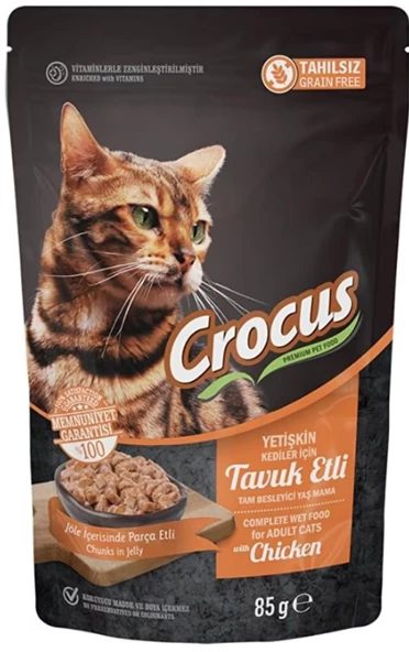 Crocus Tahılsız Kedi Tavuklu Jöleli Pouch Yaş Mama 85 G