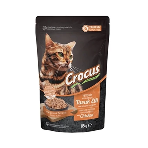 Crocus Tahılsız Kedi Tavuklu Jöleli Pouch Yaş Mama 85 G